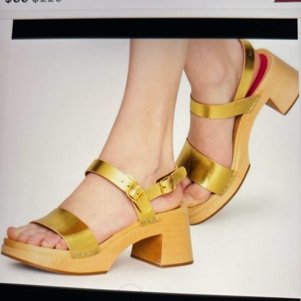 Swedish Hasbeens Gittan Gold Sandals 7.5